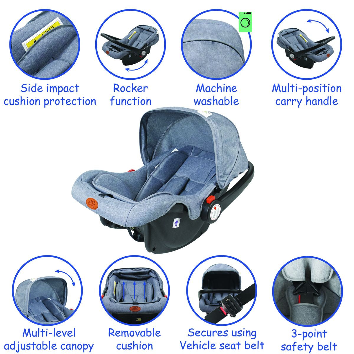 Baby Links Car Seat with Multifunction Handle & Collapsible Sunshade Baby Links