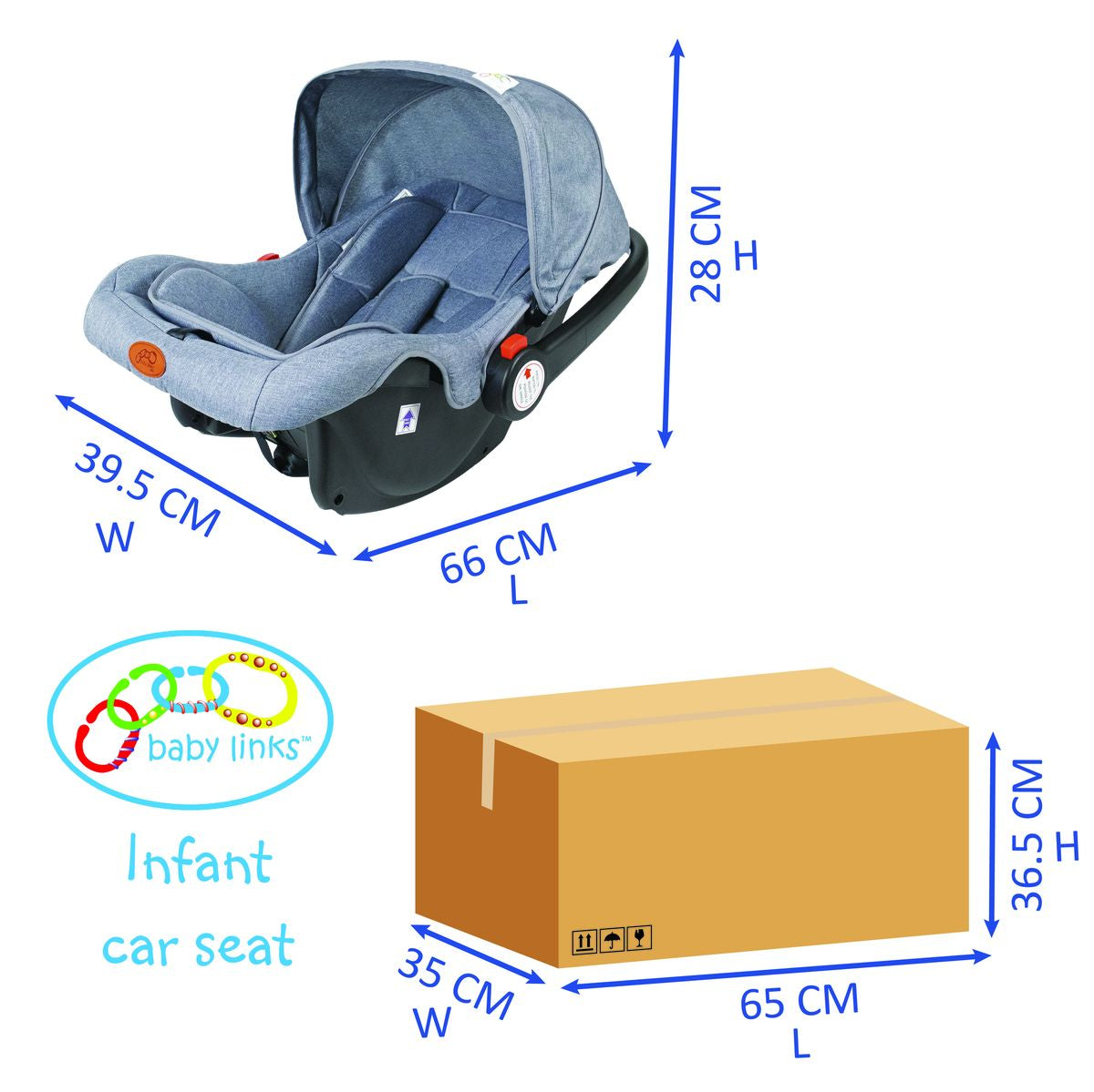 Baby Links Car Seat with Multifunction Handle & Collapsible Sunshade Baby Links